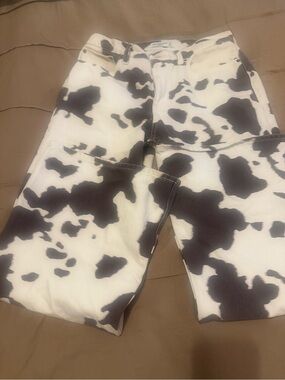 Cow Print Wide Leg Jeans - Black & White